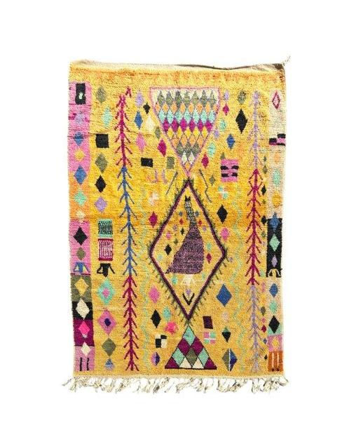 Tapis en laine jaune de style bohème marocain - Tapis - 310, Maison & Meubles, Ameublement | Tapis & Moquettes