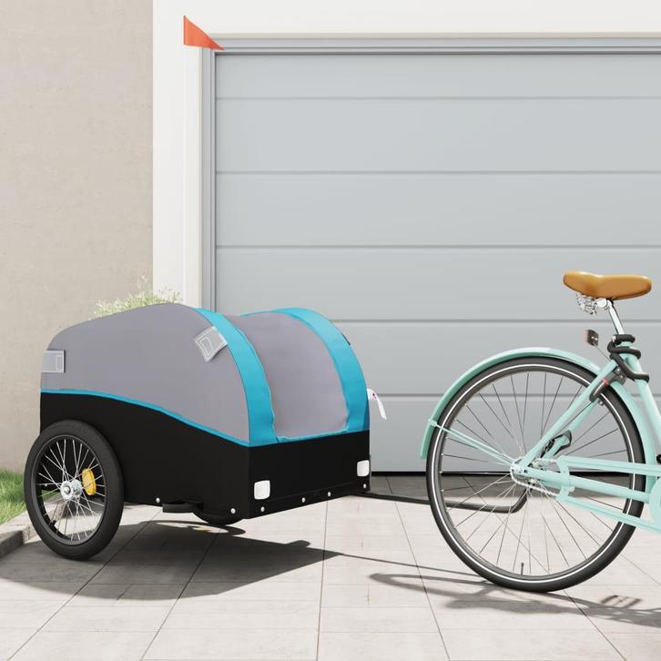 vidaXL Fietstrailer 45 kg ijzer zwart en blauw, Fietsen en Brommers, Fietsaccessoires | Aanhangwagens en Karren, Nieuw, Verzenden
