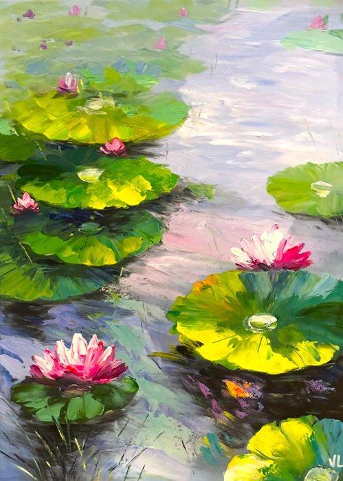 Victoria Lemée - Nymphéa Huile sur Toile XL, Antiquités & Art, Art | Objets design