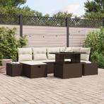 vidaXL 7-delige Tuinbankset met Kussens in Bruin Poly Rattan, Tuin en Terras, Verzenden, Nieuw