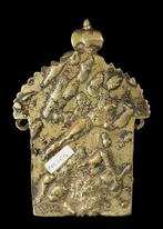Hindu Messing Plaquette met godheid en dienaren