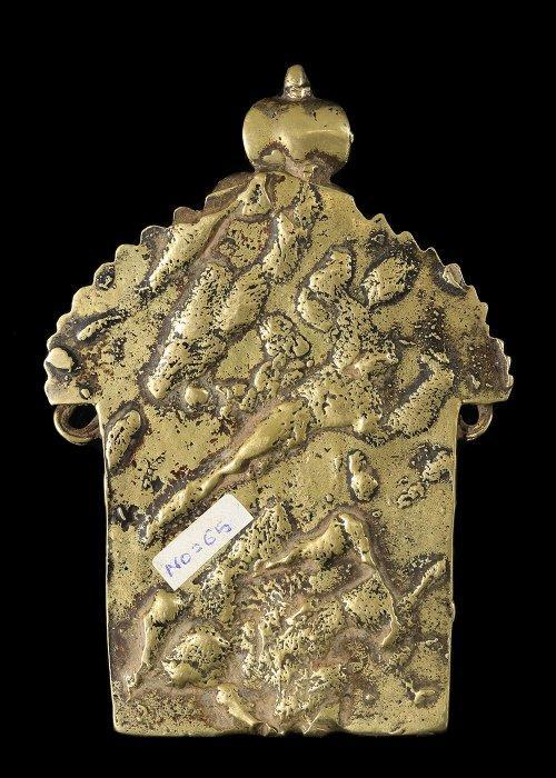 Hindu Messing Plaquette met godheid en dienaren, Antiek en Kunst, Antiek | Overige Antiek