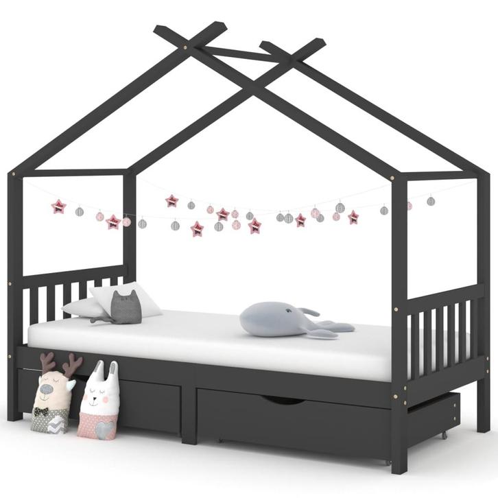 vidaXL Kinderbedframe met lades grenenhout donkergrijs, Kinderen en Baby's, Kinderkamer | Bedden, Nieuw, Verzenden