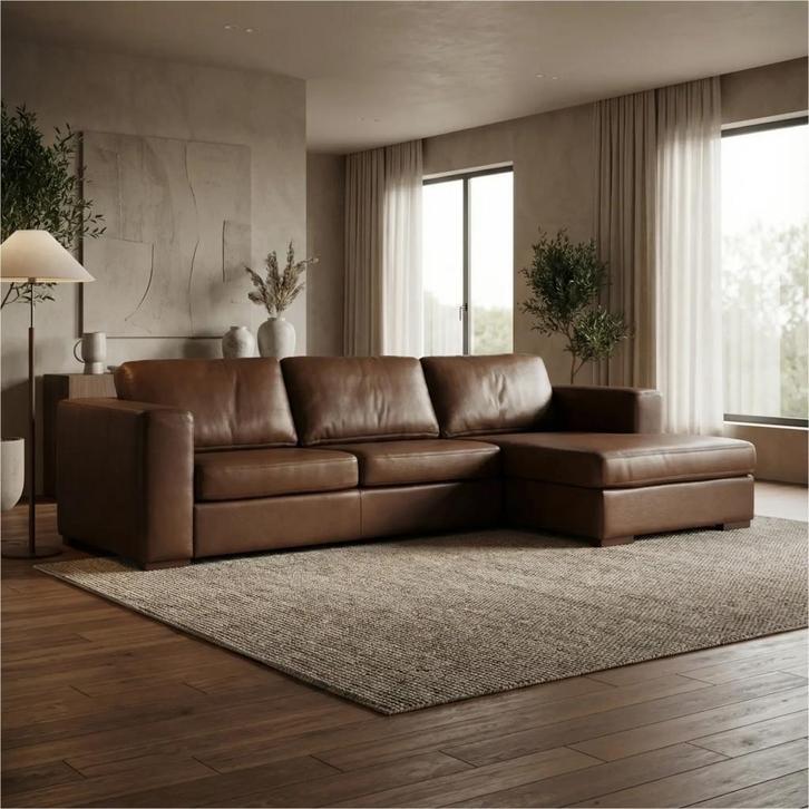 Leren hoekbank Flow - 3 zits + longchair, Maison & Meubles, Canapés | Salons, Enlèvement ou Envoi