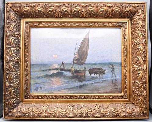 Juan Belda Morales (1872-1944) - Bueyes con barco en la, Antiek en Kunst, Kunst | Schilderijen | Klassiek