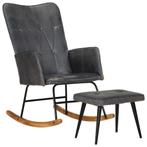 Schommelstoel Leer Grijs + Voetenbank | Retour Deal | 67%..., Huis en Inrichting, Stoelen, Verzenden, Nieuw, Grijs