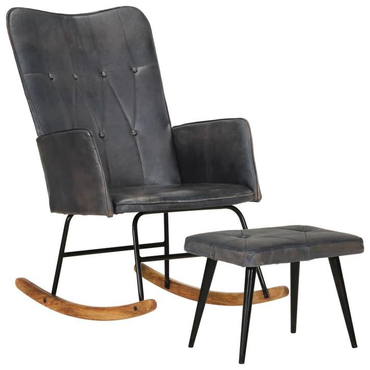 Schommelstoel Leer Grijs + Voetenbank | Retour Deal | 67%..., Huis en Inrichting, Stoelen, Grijs, Nieuw, Verzenden