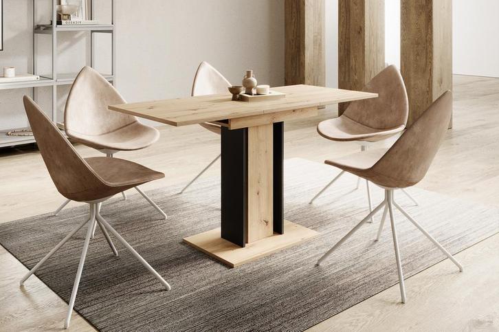 Meubella Eetkamertafel Eiken Zwart 180 cm Uitschuifbaar, Huis en Inrichting, Tafels | Eettafels, Nieuw, 50 tot 100 cm, Verzenden