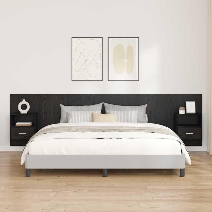 vidaXL Hoofdeinde Met Kast met lade 3 pcs Zwart Eiken, Huis en Inrichting, Slaapkamer | Bedden, Nieuw, Verzenden