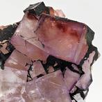 Rode en paarse fluoriet met zwarte goethiet, Sardinië