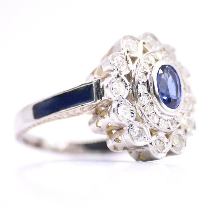 Zonder Minimumprijs - Ring Platina - 7.00ct. tw. Saffier -, Handtassen en Accessoires, Ringen