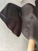 Hoofd - Deco murale tête éléphant en bois avec défense et, Antiek en Kunst