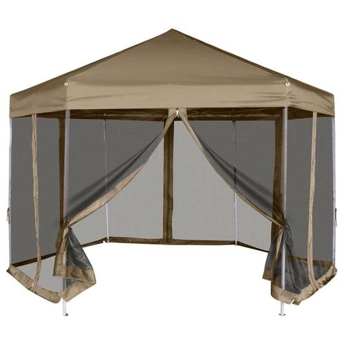 vidaXL Partytent met wanden zeshoekig 3,6x3,1 m taupe 220, Tuin en Terras, Partytenten, Nieuw, Verzenden