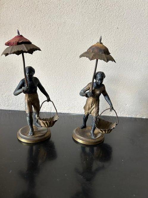 2 morianen , man en vrouw - Beeldje, Blackamoren - 18 cm -, Antiek en Kunst, Antiek | Keramiek en Aardewerk