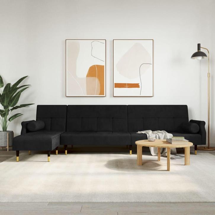 vidaXL Slaapbank L-vormig 271x140x70 cm fluweel zwart, Huis en Inrichting, Zetels | Zetels, Nieuw, Verzenden