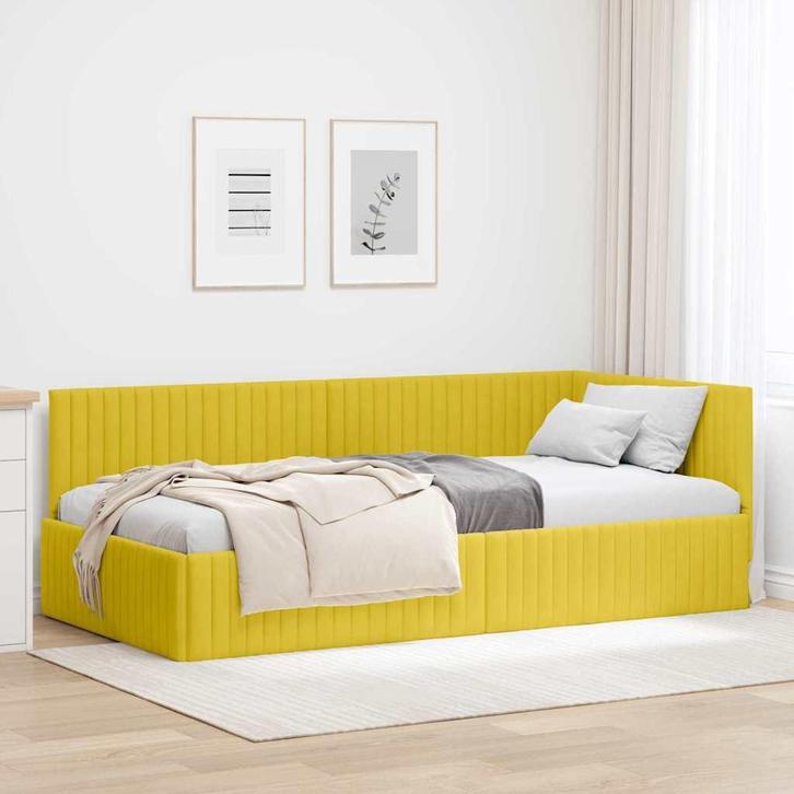 vidaXL Hoek Bed Frame met hoofdeinde Geel 100 x 200 cm, Huis en Inrichting, Slaapkamer | Bedden, Nieuw, Verzenden