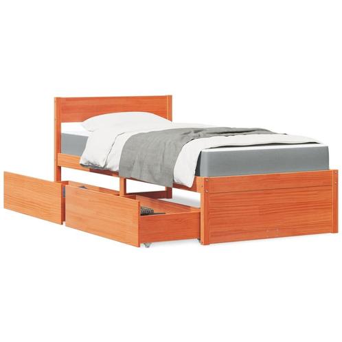 vidaXL Lit avec tiroirs/matelas cire marron 90x200 cm, Maison & Meubles, Chambre à coucher | Lits, Neuf, Envoi