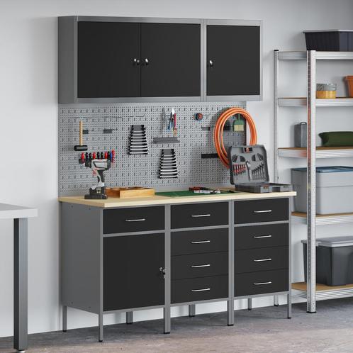 vidaXL 8-delige Werkbank Set Zwart Staal, Doe-het-zelf en Bouw, Werkbanken, Nieuw, Verzenden