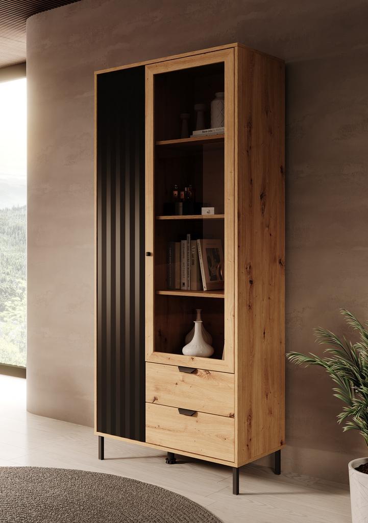 Meubella Vitrinekast eiken opbergkast 104cm | Gegroefd glas, Huis en Inrichting, Kasten | Vitrinekasten, 25 tot 50 cm, Nieuw, 50 tot 100 cm