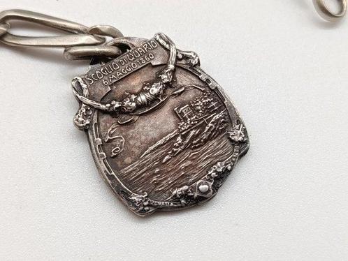 Antica catenella in Argento fine XIX Sec con Medaglia, Handtassen en Accessoires, Horloges | Heren