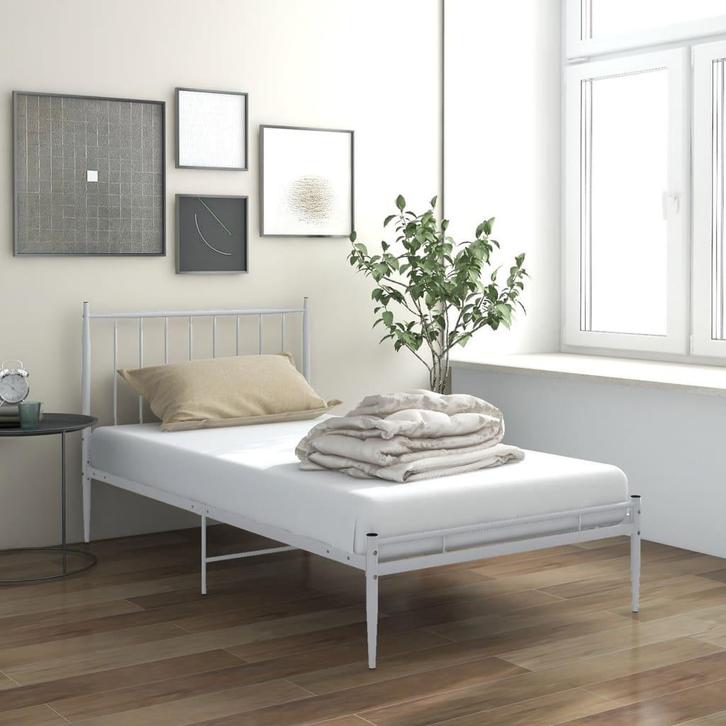 vidaXL Bedframe metaal wit 90x200 cm, Huis en Inrichting, Slaapkamer | Bedden, Nieuw, Verzenden
