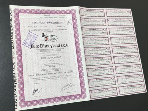 Euro Disneyland S.C.A. (Euro Disney) - 1 Aandelencertificaat, Verzamelen, Disney