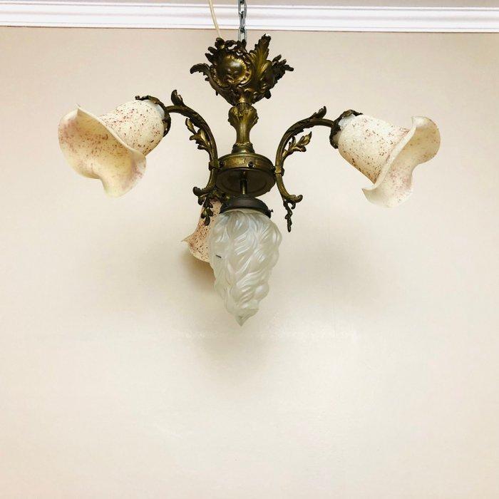 Plafondlamp - Brons, Glas, Antiek en Kunst, Curiosa en Brocante