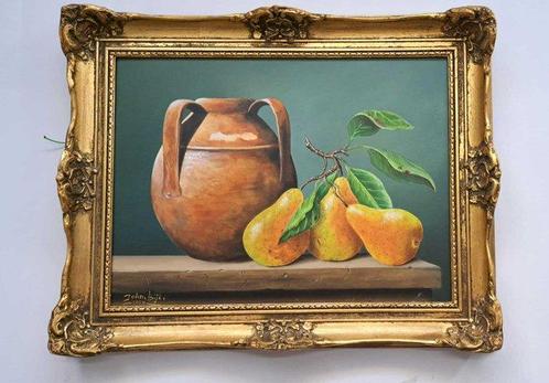 John Bijl (1951) - Oude stenen kruik met peren, Antiek en Kunst, Kunst | Schilderijen | Klassiek
