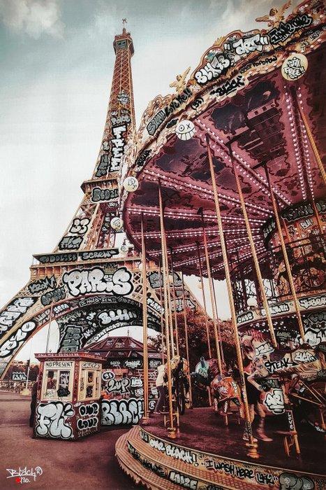 BLACH - Paris le manège et la tour Eiffel Vintage XL Edition, Antiek en Kunst, Kunst | Schilderijen | Modern