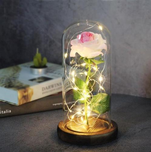 Kunst Roos in Glazen Stolp met Verlichting - Zijden Rozen, Maison & Meubles, Accessoires pour la Maison | Plantes & Fleurs artificielles