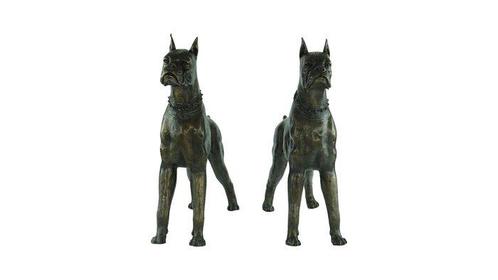 Sculpture, Powerful Pair of Standing Boxer Dogs - 62 cm -, Antiek en Kunst, Curiosa en Brocante