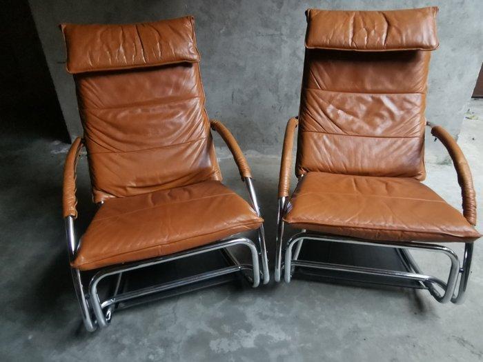Jochen Hoffmann - Schommelstoel (2) - Chroom, Leder, Staal -, Antiek en Kunst, Antiek | Meubels | Stoelen en Sofa's
