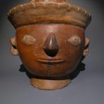 Recuay, Peru Terracotta Mannelijk hoofd-pot. 17,5 cm hoog., Verzamelen