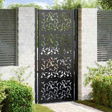vidaXL Poort met bladontwerp 105x205 cm staal zwart, Tuin en Terras, Tuinpoorten, Verzenden, Nieuw
