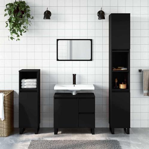 vidaXL Badkamerkast 65x33x60 cm bewerkt hout zwart, Huis en Inrichting, Badkamer | Badkamermeubels, Nieuw, Verzenden