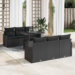 vidaXL Tuinbank Set met kussen 7 pcs Zwart Poly rattan, Tuin en Terras, Verzenden, Nieuw