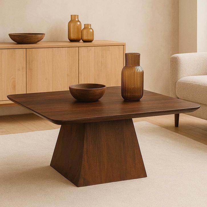 Salontafel Mangohout Salontafel Mick Vierkant Bruin 80x80 cm, Huis en Inrichting, Tafels | Salontafels, Nieuw, Overige houtsoorten