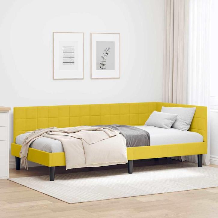 vidaXL Hoek Bed Frame met hoofdeinde Geel 90 x 200 cm, Huis en Inrichting, Slaapkamer | Bedden, Nieuw, Verzenden