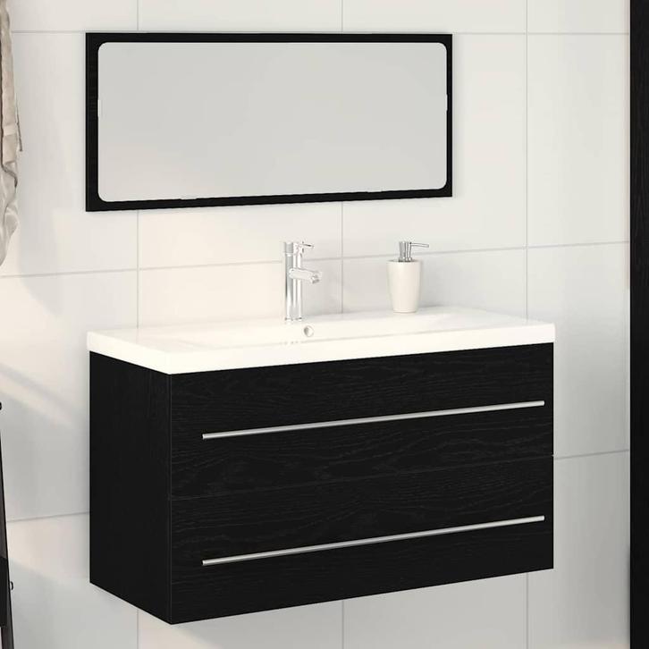 vidaXL Wastafelkast met wasbak 3 pcs Zwart eiken 90 x 38.5 x, Huis en Inrichting, Tafels | Kaptafels, Nieuw, Verzenden