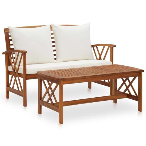 vidaXL 2-delige Loungeset met kussens massief acaciahout, Tuin en Terras, Tuinsets en Loungesets, Loungeset, Nieuw, Verzenden