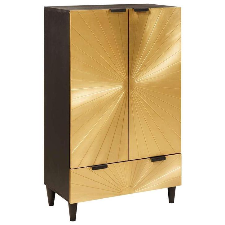 vidaXL Bijzetkast Zwart en Goud 60 x 33.5 x 100 cm massief, Huis en Inrichting, Woonaccessoires | Cd- en Dvd-rekken, Nieuw, Verzenden