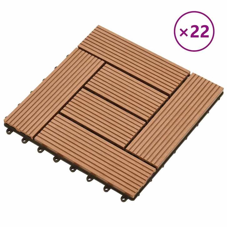 vidaXL 22 st Terrastegels 30x30 cm 2 m² HKC bruin, Bricolage & Construction, Planches & Dalles, Envoi