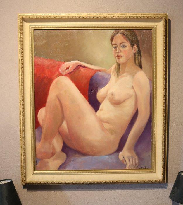 Van Straaten (XX) - Zittend naakt, Antiek en Kunst, Kunst | Schilderijen | Klassiek