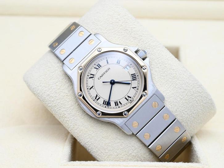 Cartier Santos Ref. 187902 Year 2000s (Box), Handtassen en Accessoires, Horloges | Heren, Goud, Zo goed als nieuw, Goud, Overige merken