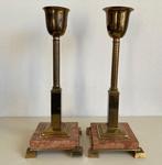 Lamp - Paar vintage tafellampvoeten - Marmer, Messing