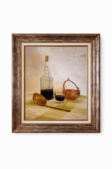 J.L. Garcia (XX) - Still Life with Bottle, Glass and Copper, Antiquités & Art, Art | Peinture | Moderne