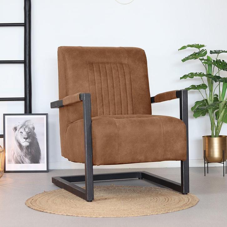 WEES SNEL! Industriële Fauteuil cognac microvezel, Maison & Meubles, Fauteuils, Envoi