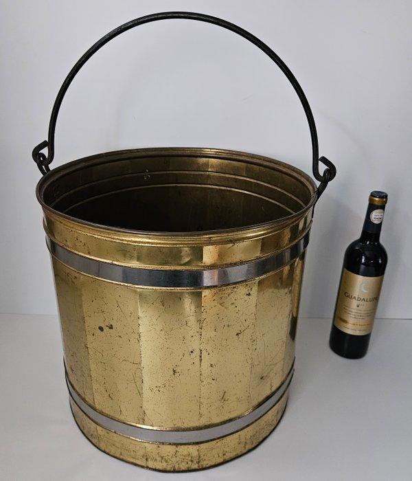 XL Houtbak met zeldzame zilverkleurige banden - Bloempot -, Antiquités & Art, Curiosités & Brocante