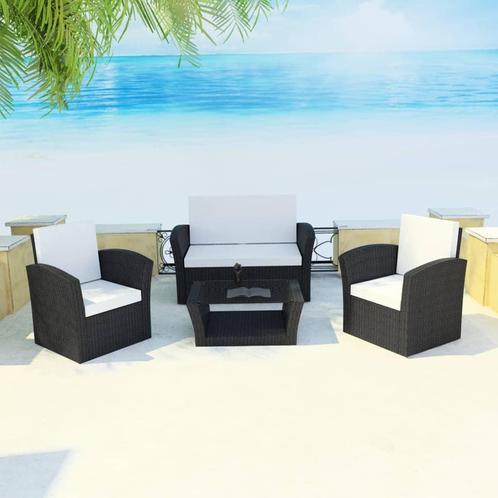 vidaXL 4-delige Loungeset met kussens poly rattan zwart, Tuin en Terras, Tuinsets en Loungesets, Loungeset, Nieuw, Verzenden