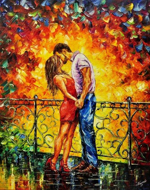 Olga Nowak (XX-XXI) - Hot kiss, Antiquités & Art, Art | Peinture | Classique